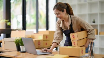 businesswoman shipping products